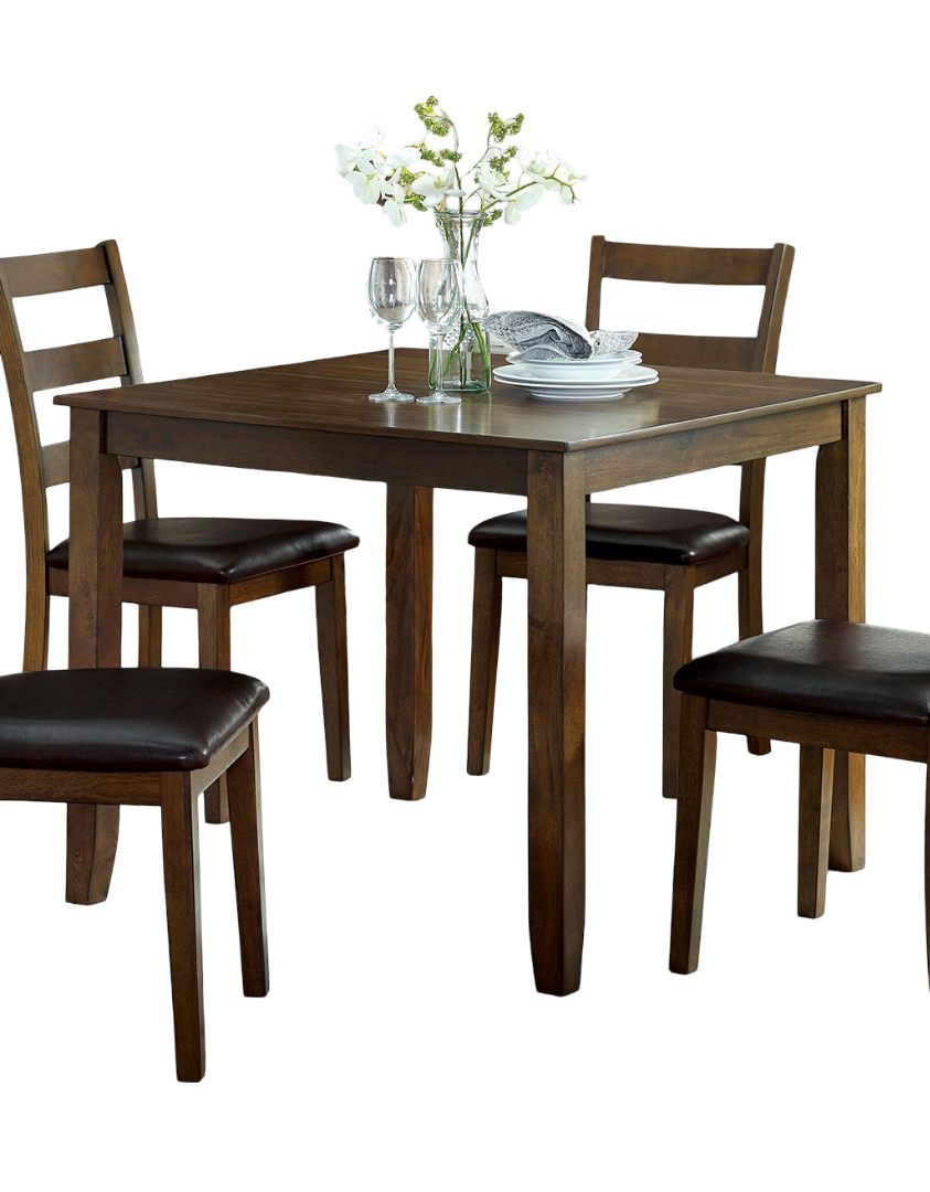 Transitional Style 5pc Dining Table Set 1x Dining Table 4x Chairs Padded seat Wooden Top Table Walnut And Dark Brown Finish Dining Table Set