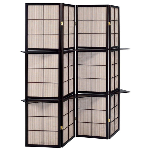 Transitional Wood 4-Panel Folding Screen in Brown.