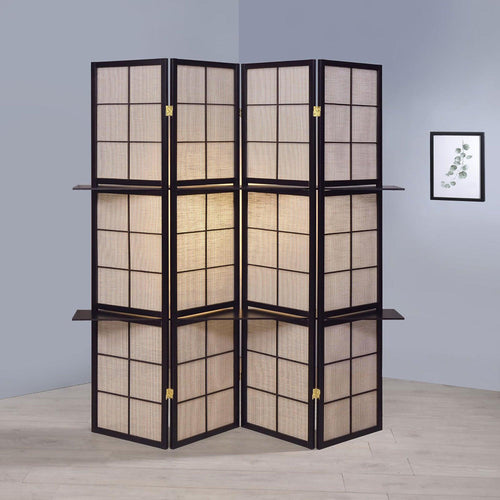Transitional Wood 4-Panel Folding Screen in Brown.