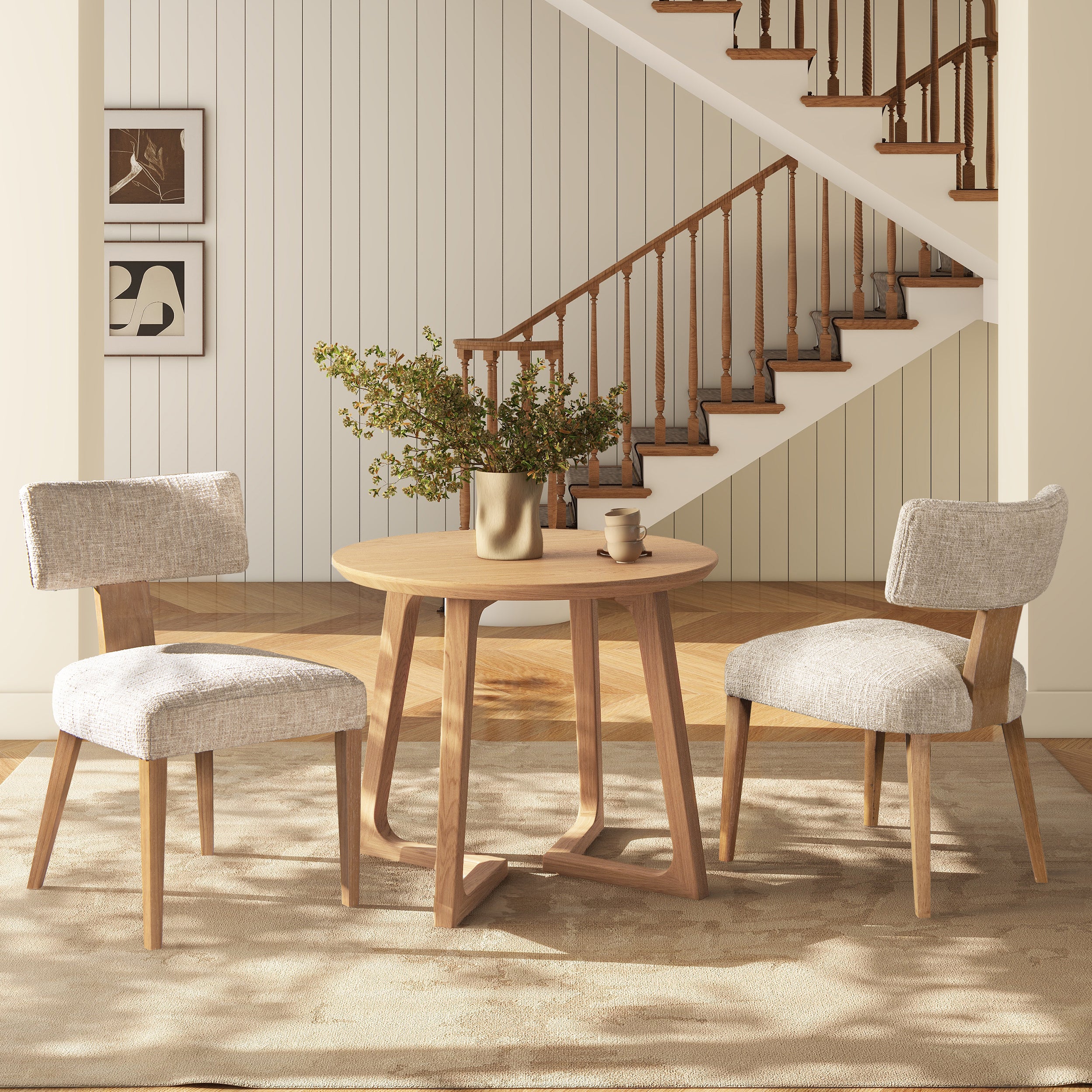 Louise Split Back Upholstered Dining Side Chair, Set of 2, Travertine Beige Chenille