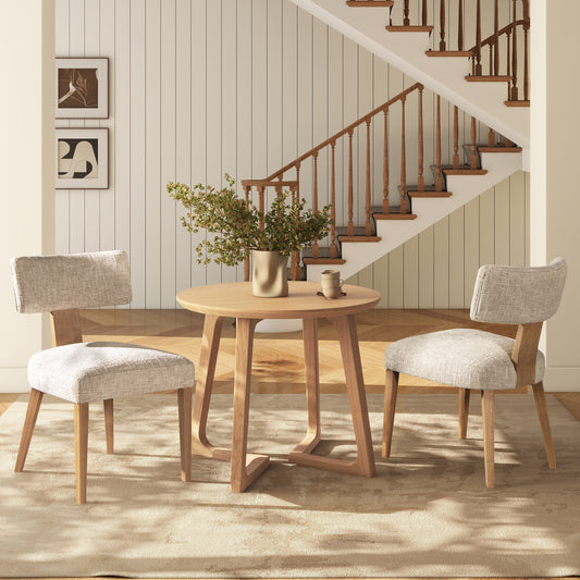 Louise Split Back Upholstered Dining Side Chair, Set of 2, Travertine Beige Chenille