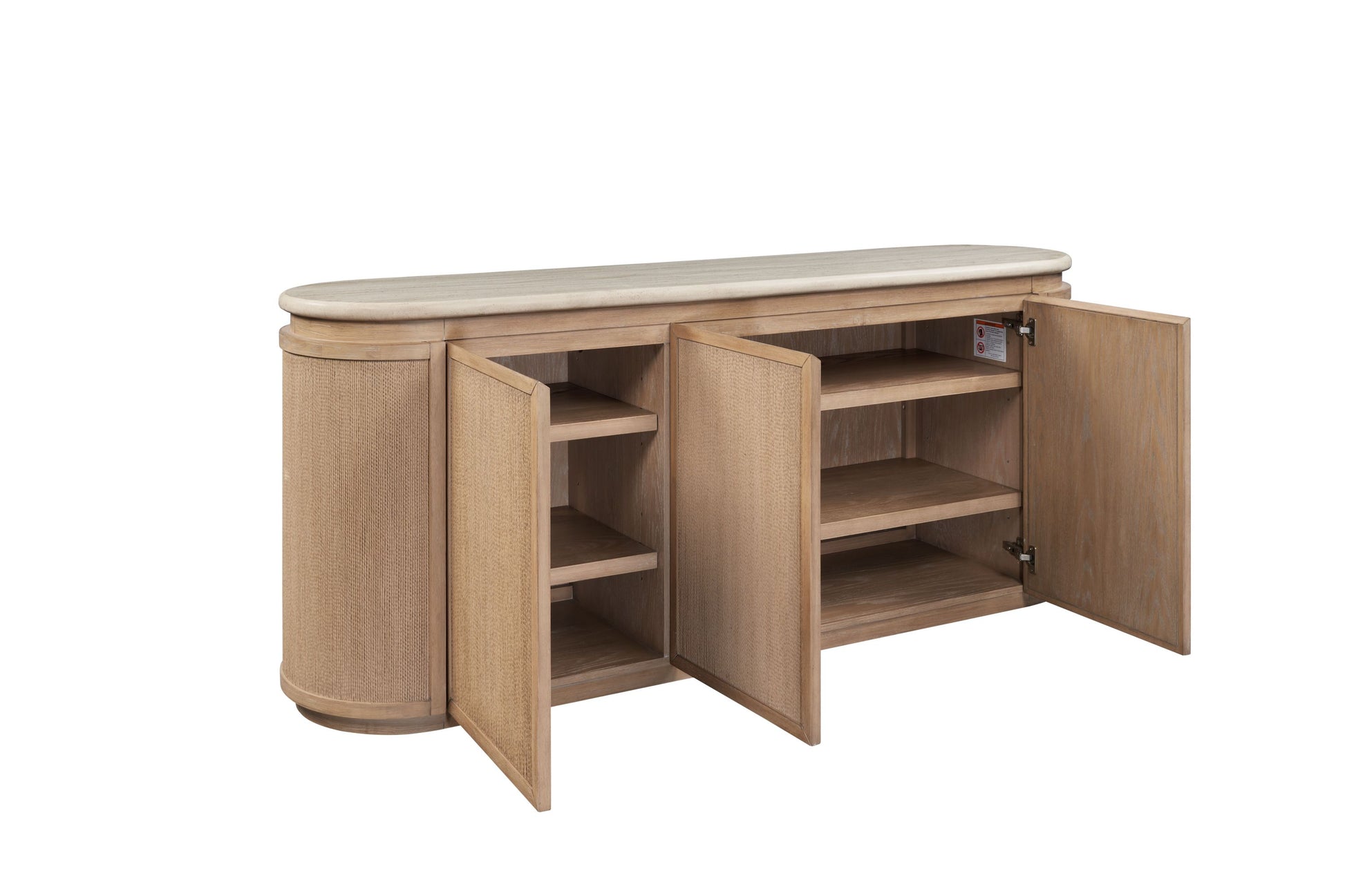 Stone Top Rope Woven Curved Sideboard Cabinet