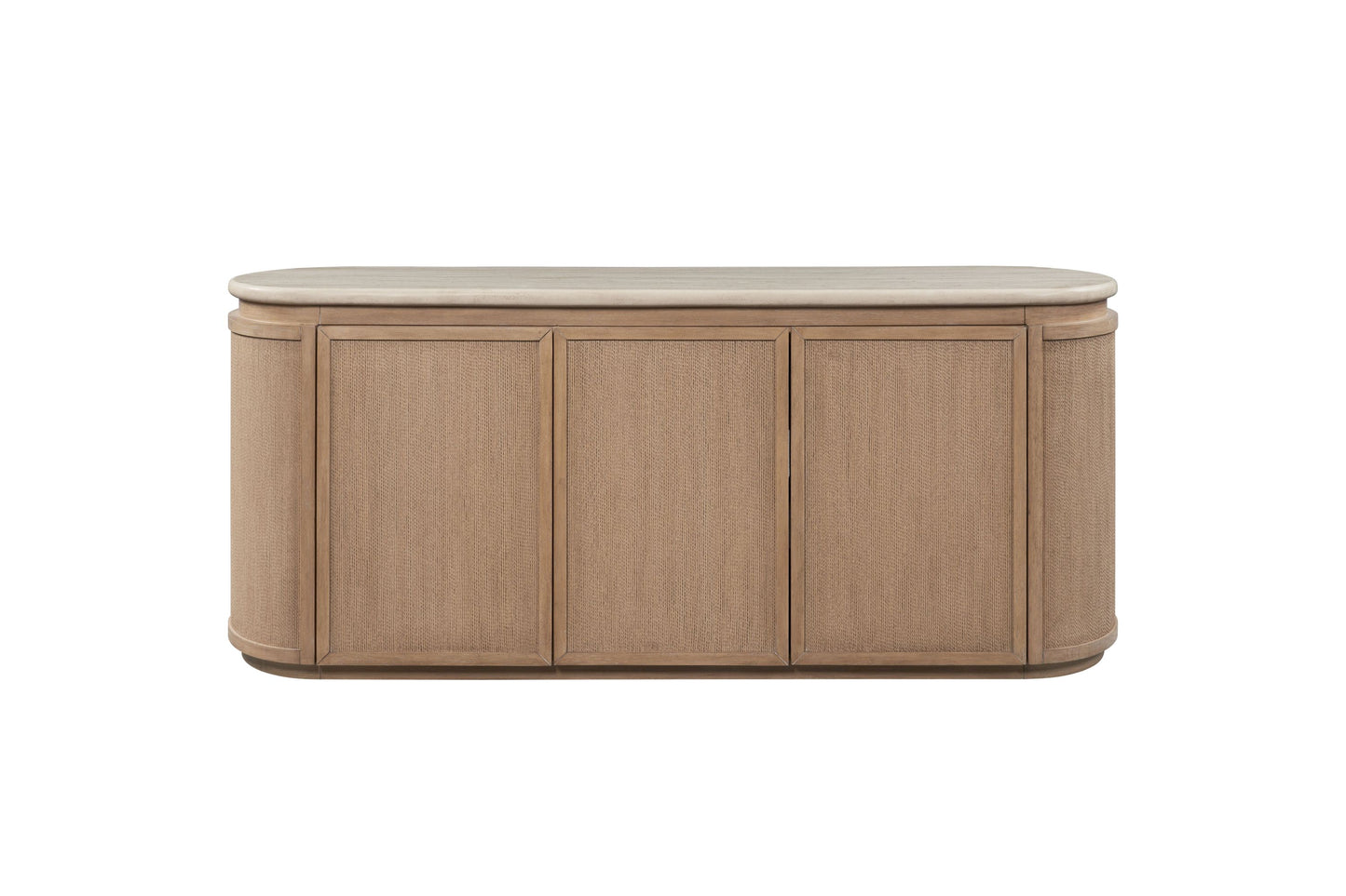 Stone Top Rope Woven Curved Sideboard Cabinet