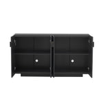 TREXM 4 Wavy Doors Ample Storage Space Sideboard with Adjustable Shelves and Retro Copper Handles for Dining Room and Living Room (BLACK)