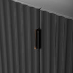 TREXM 4 Wavy Doors Ample Storage Space Sideboard with Adjustable Shelves and Retro Copper Handles for Dining Room and Living Room (BLACK)