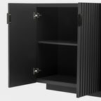 TREXM 4 Wavy Doors Ample Storage Space Sideboard with Adjustable Shelves and Retro Copper Handles for Dining Room and Living Room (BLACK)