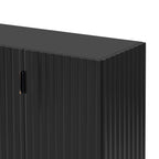 TREXM 4 Wavy Doors Ample Storage Space Sideboard with Adjustable Shelves and Retro Copper Handles for Dining Room and Living Room (BLACK)