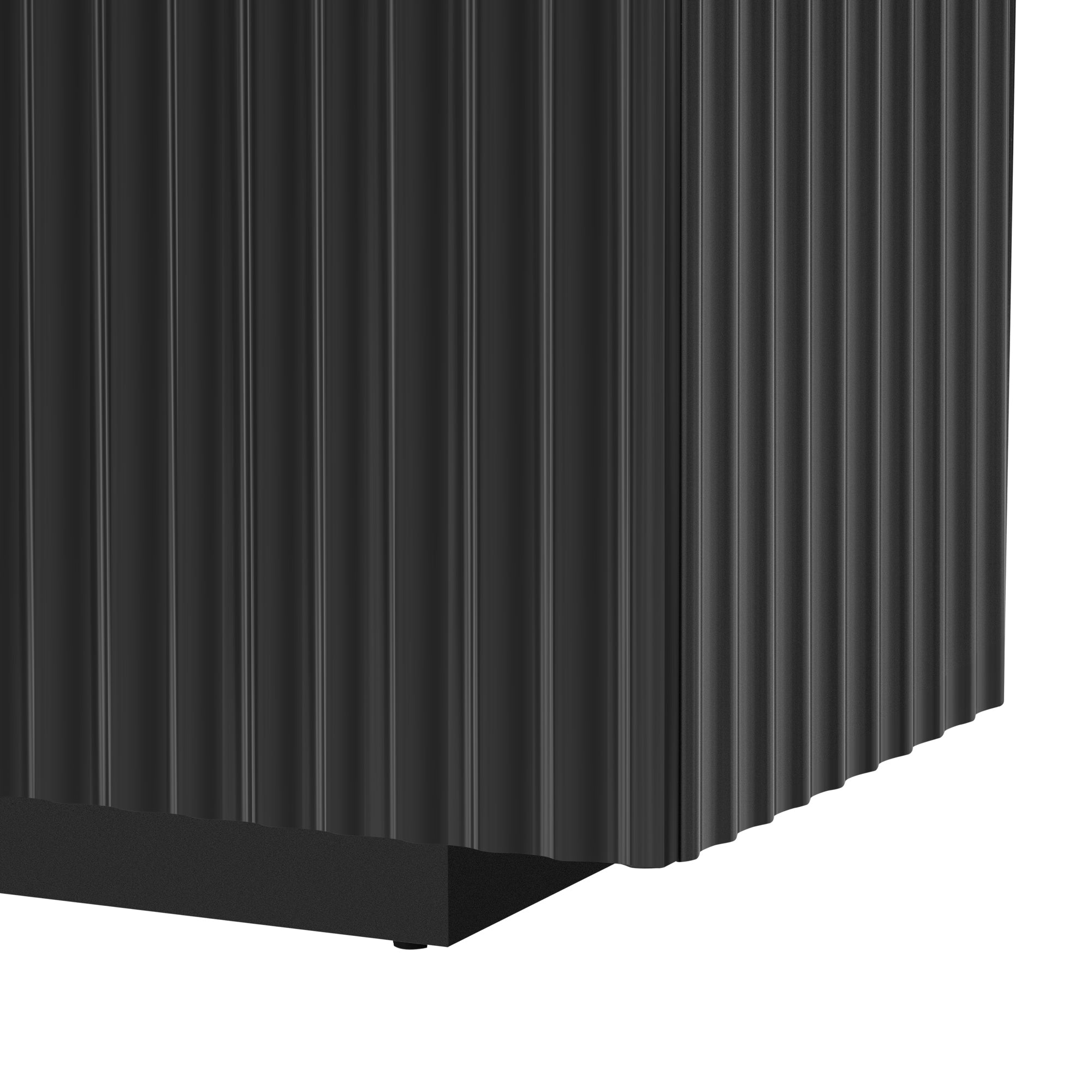 TREXM 4 Wavy Doors Ample Storage Space Sideboard with Adjustable Shelves and Retro Copper Handles for Dining Room and Living Room (BLACK)