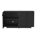 TREXM 4 Wavy Doors Ample Storage Space Sideboard with Adjustable Shelves and Retro Copper Handles for Dining Room and Living Room (BLACK)
