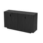 TREXM 4 Wavy Doors Ample Storage Space Sideboard with Adjustable Shelves and Retro Copper Handles for Dining Room and Living Room (BLACK)