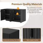 TREXM 4 Wavy Doors Ample Storage Space Sideboard with Adjustable Shelves and Retro Copper Handles for Dining Room and Living Room (BLACK)