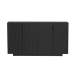 TREXM 4 Wavy Doors Ample Storage Space Sideboard with Adjustable Shelves and Retro Copper Handles for Dining Room and Living Room (BLACK)