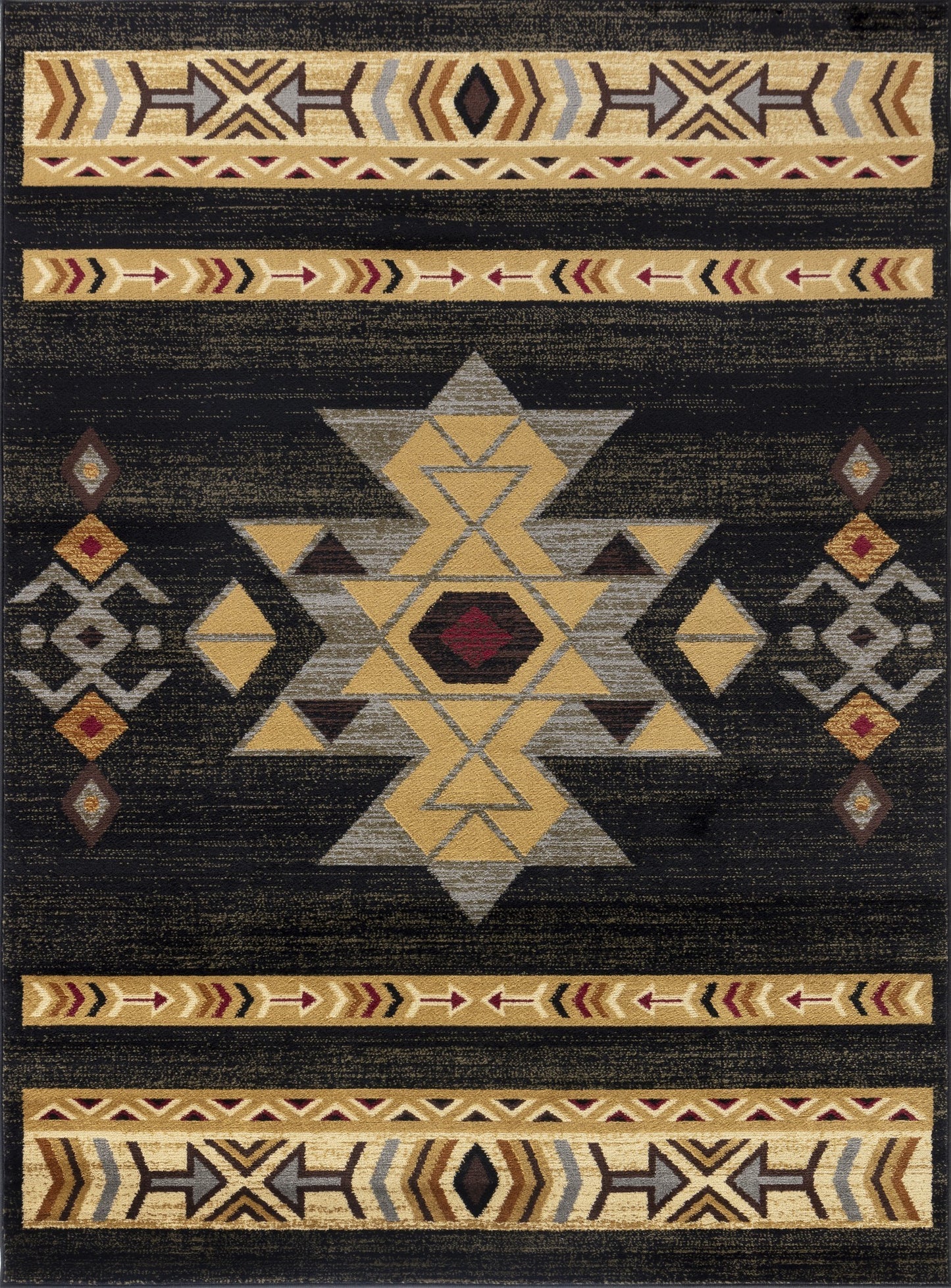 Tribes GC_YLS4004 Black 7 ft. 10 in. x 10 ft. 3 in. Southwest Area Rug - Groovy Boardz