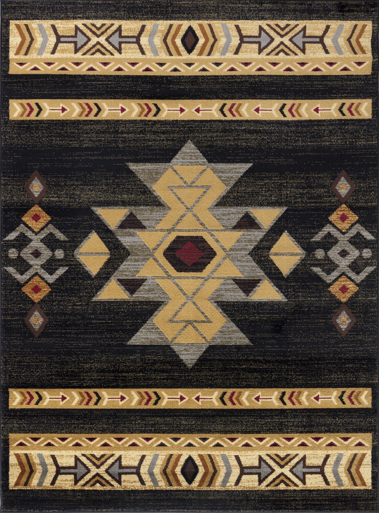 Tribes GC_YLS4004 Black 7 ft. 10 in. x 10 ft. 3 in. Southwest Area Rug - Groovy Boardz