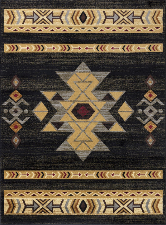 Tribes GC_YLS4004 Black 7 ft. 10 in. x 10 ft. 3 in. Southwest Area Rug - Groovy Boardz