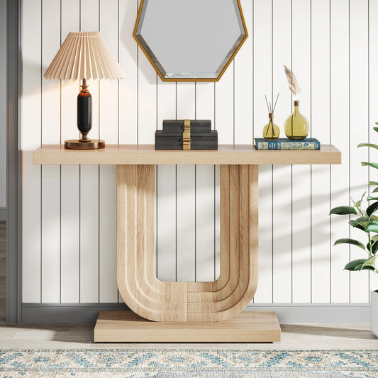 Tribesigns Farmhouse Entryway Table, 39" Narrow Console Table with Geometric Base, Wood Skinny Sofa Table Behind Couch