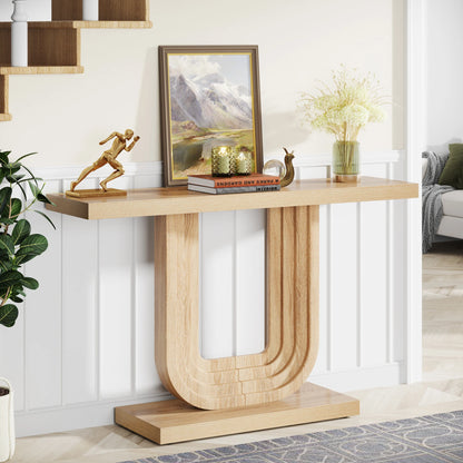 Tribesigns Farmhouse Entryway Table, 39" Narrow Console Table with Geometric Base, Wood Skinny Sofa Table Behind Couch