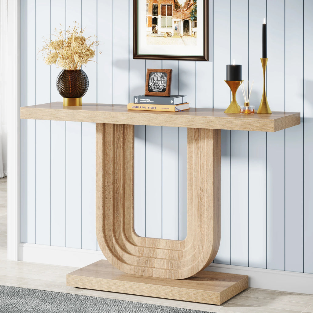 Tribesigns Farmhouse Entryway Table, 39" Narrow Console Table with Geometric Base, Wood Skinny Sofa Table Behind Couch