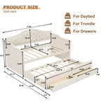 Twin Daybed with Trundle, Twin Size Daybed with 2 Storage Drawers, Wooden Sofa Bed with Upholstered Button Tufted Backrest for Living Room, Bedroom, Guest Room,Beige Daybeds