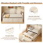 Twin Daybed with Trundle, Twin Size Daybed with 2 Storage Drawers, Wooden Sofa Bed with Upholstered Button Tufted Backrest for Living Room, Bedroom, Guest Room,Beige Daybeds