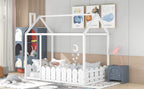 {Slats are not included}Twin Size Wood Bed House Bed Frame with Fence,for Kids,Teens, Girls,Boys {White}{OLD SKU:WF194274AAK}