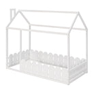 {Slats are not included}Twin Size Wood Bed House Bed Frame with Fence,for Kids,Teens, Girls,Boys {White}{OLD SKU:WF194274AAK}