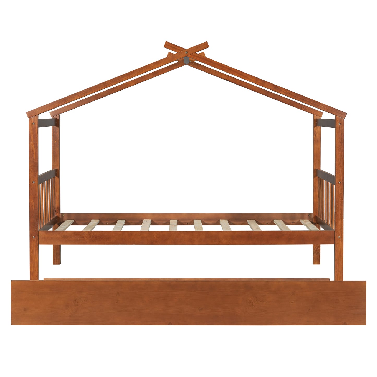 Twin Size Wooden House Bed with Twin Size Trundle, Walnut(OLD SKU: WF300800AAL)