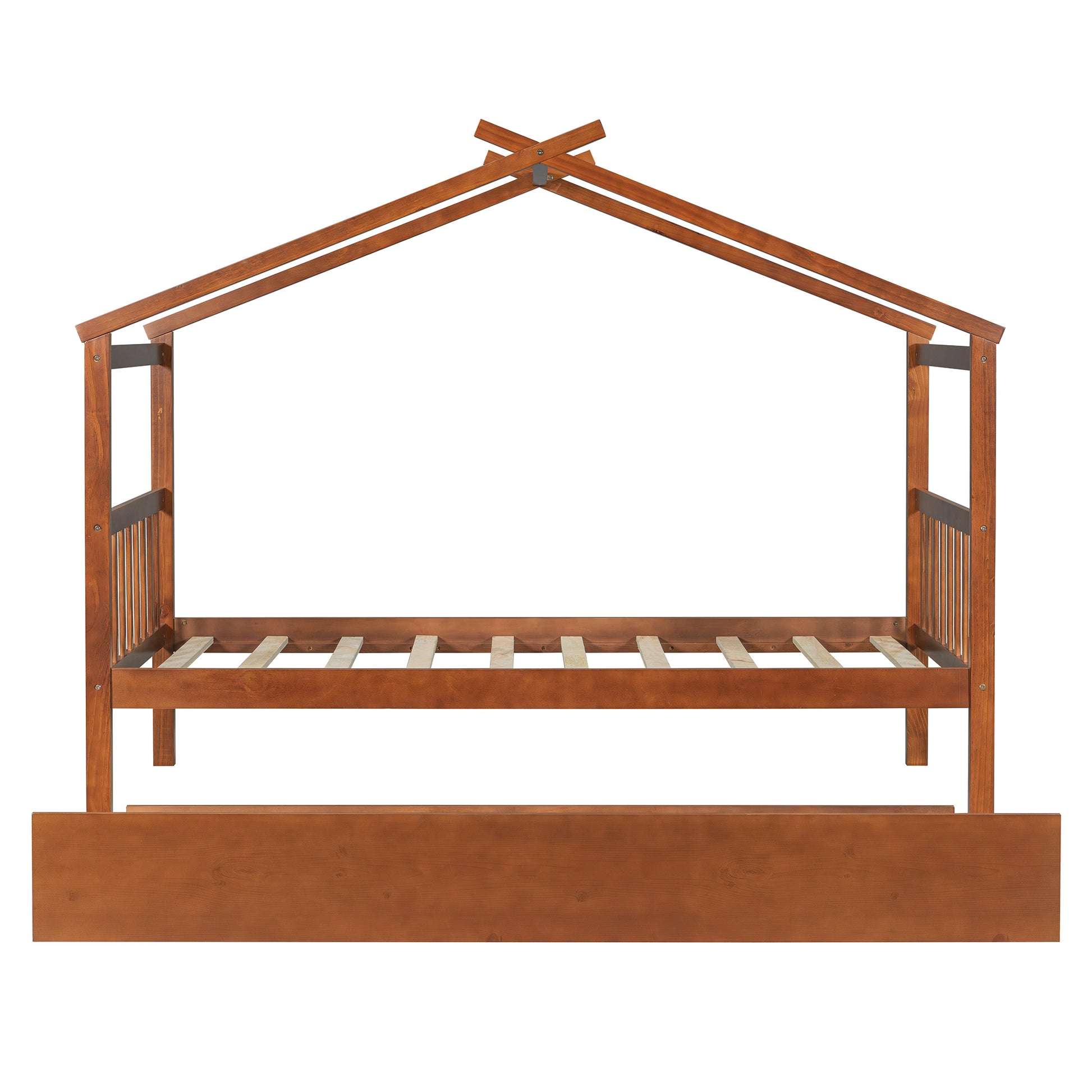 Twin Size Wooden House Bed with Twin Size Trundle, Walnut(OLD SKU: WF300800AAL)