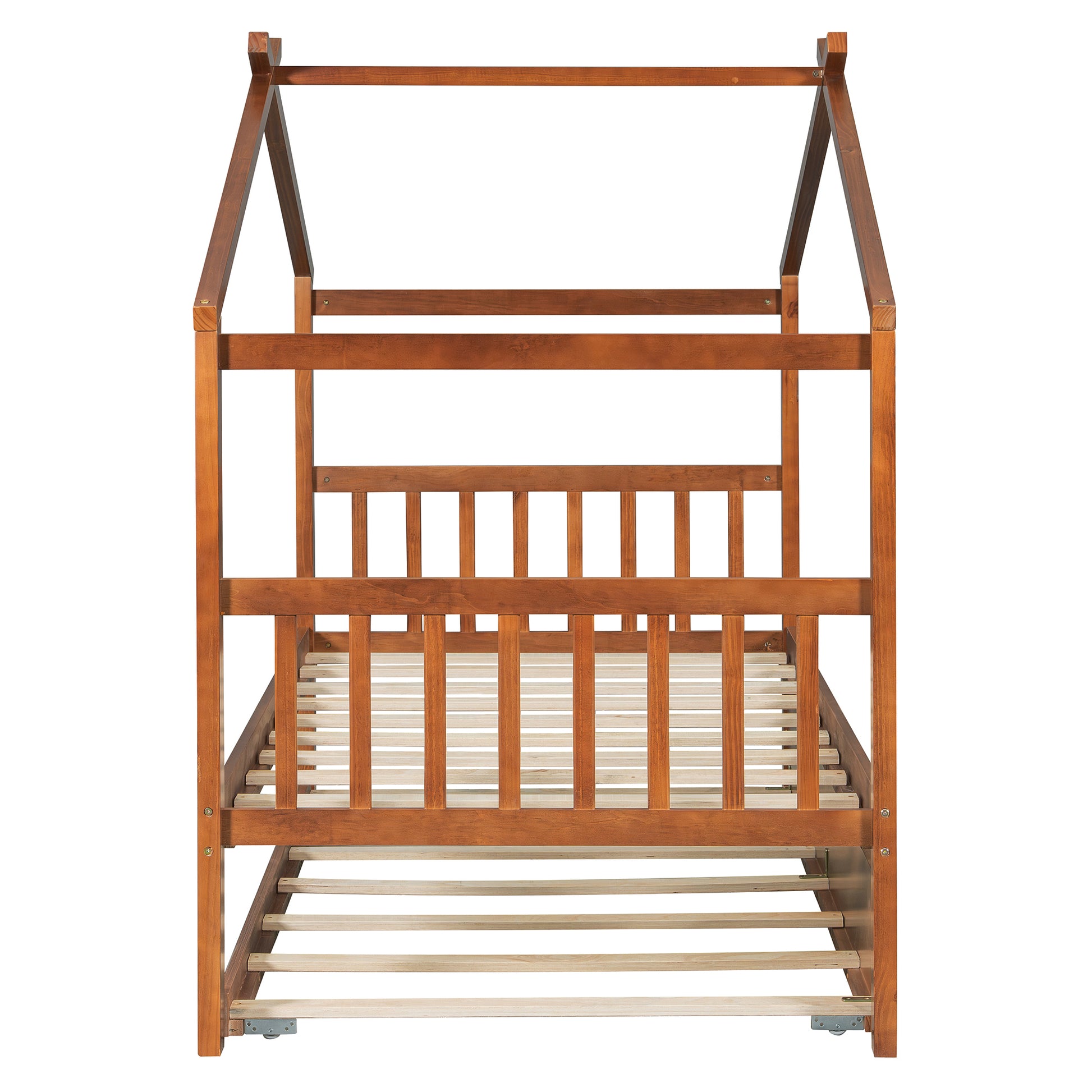 Twin Size Wooden House Bed with Twin Size Trundle, Walnut(OLD SKU: WF300800AAL)