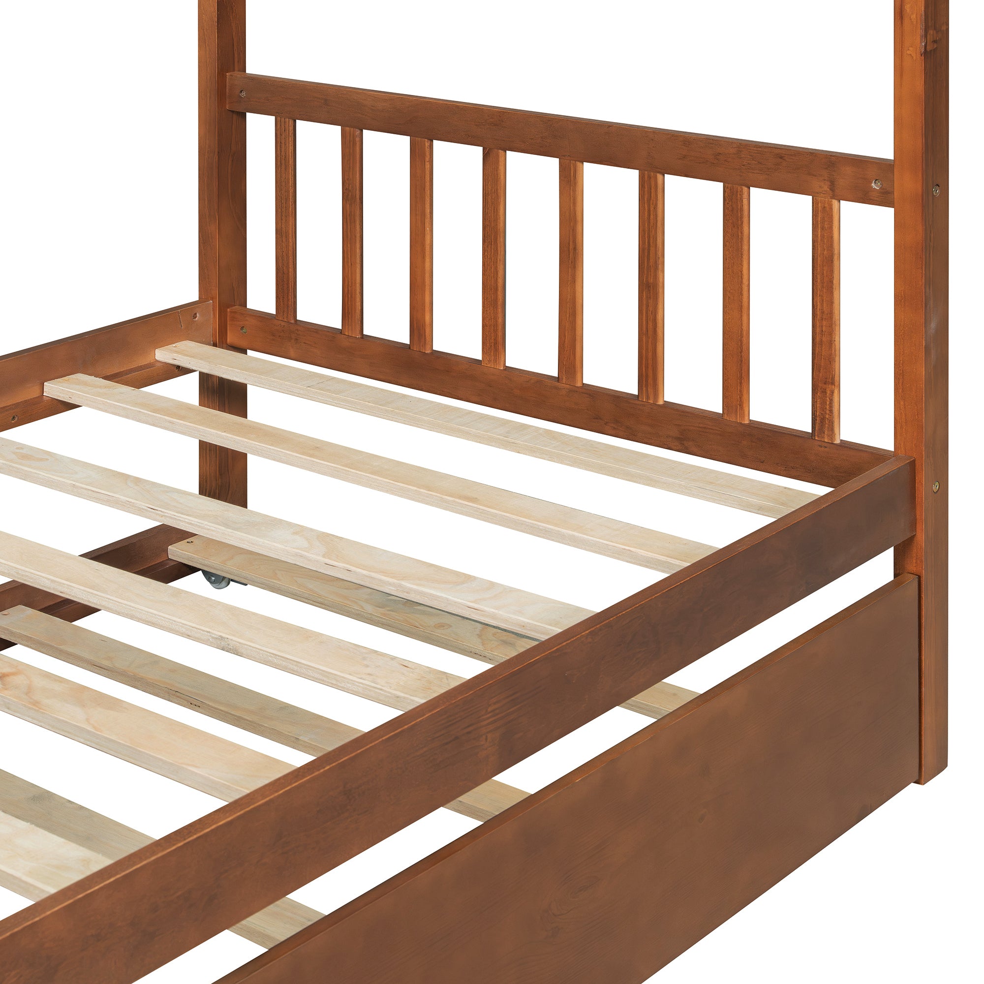 Twin Size Wooden House Bed with Twin Size Trundle, Walnut(OLD SKU: WF300800AAL)