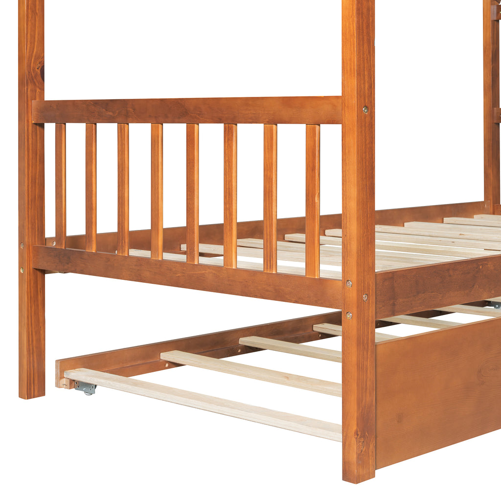 Twin Size Wooden House Bed with Twin Size Trundle, Walnut(OLD SKU: WF300800AAL)
