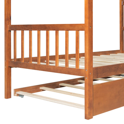 Twin Size Wooden House Bed with Twin Size Trundle, Walnut(OLD SKU: WF300800AAL)
