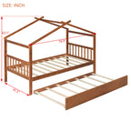 Twin Size Wooden House Bed with Twin Size Trundle, Walnut(OLD SKU: WF300800AAL)