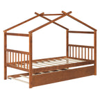 Twin Size Wooden House Bed with Twin Size Trundle, Walnut(OLD SKU: WF300800AAL)