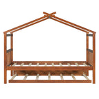 Twin Size Wooden House Bed with Twin Size Trundle, Walnut(OLD SKU: WF300800AAL)