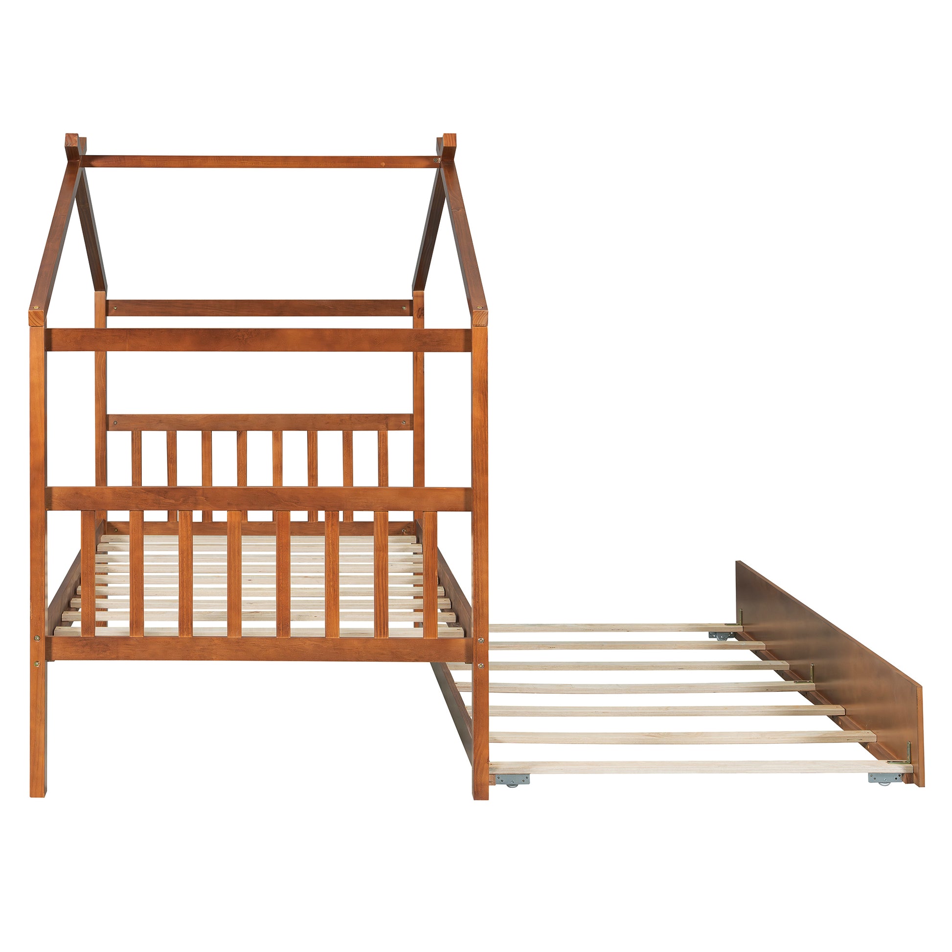 Twin Size Wooden House Bed with Twin Size Trundle, Walnut(OLD SKU: WF300800AAL)
