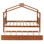 Twin Size Wooden House Bed with Twin Size Trundle, Walnut(OLD SKU: WF300800AAL)