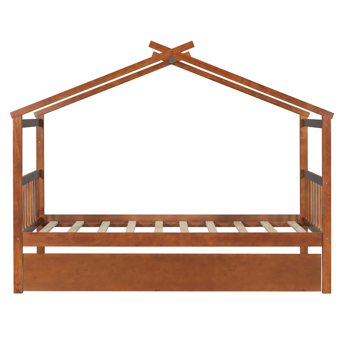 Twin Size Wooden House Bed with Twin Size Trundle, Walnut(OLD SKU: WF300800AAL)