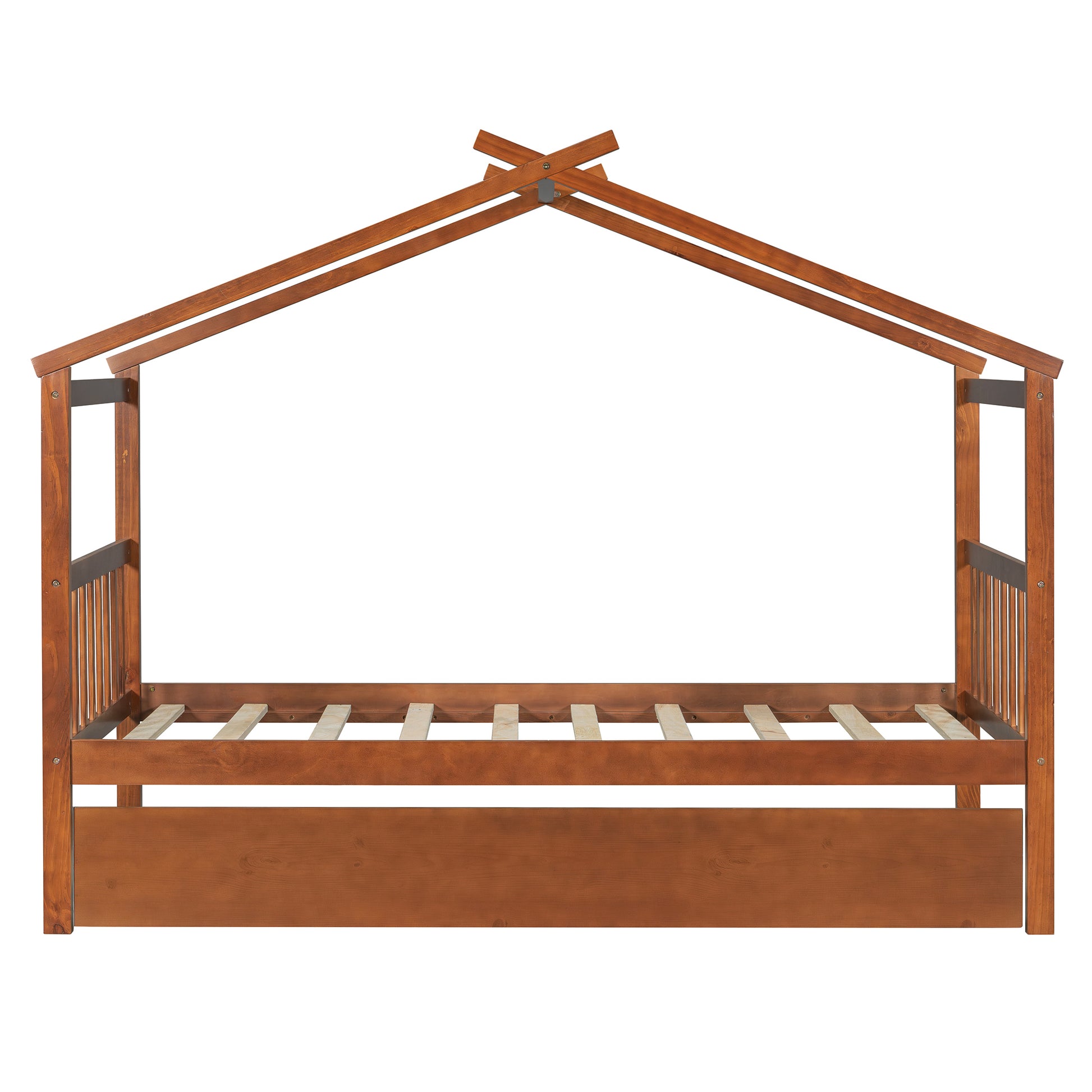Twin Size Wooden House Bed with Twin Size Trundle, Walnut(OLD SKU: WF300800AAL)