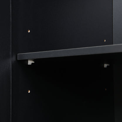 U-Can 79'' Tall Modern Hall Tree with Shoe Storage, 4-in-1 Entryway Bench with 6 Cabinets, 4 Coat Hooks & Adjustable Shelf for Hallway, living room, Black