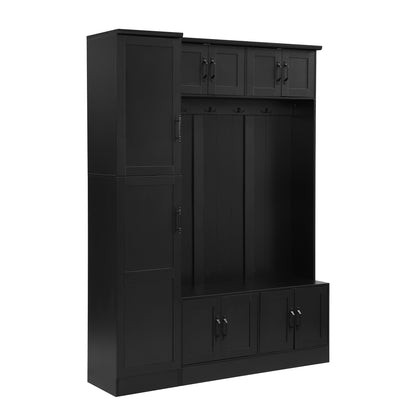 U-Can 79'' Tall Modern Hall Tree with Shoe Storage, 4-in-1 Entryway Bench with 6 Cabinets, 4 Coat Hooks & Adjustable Shelf for Hallway, living room, Black