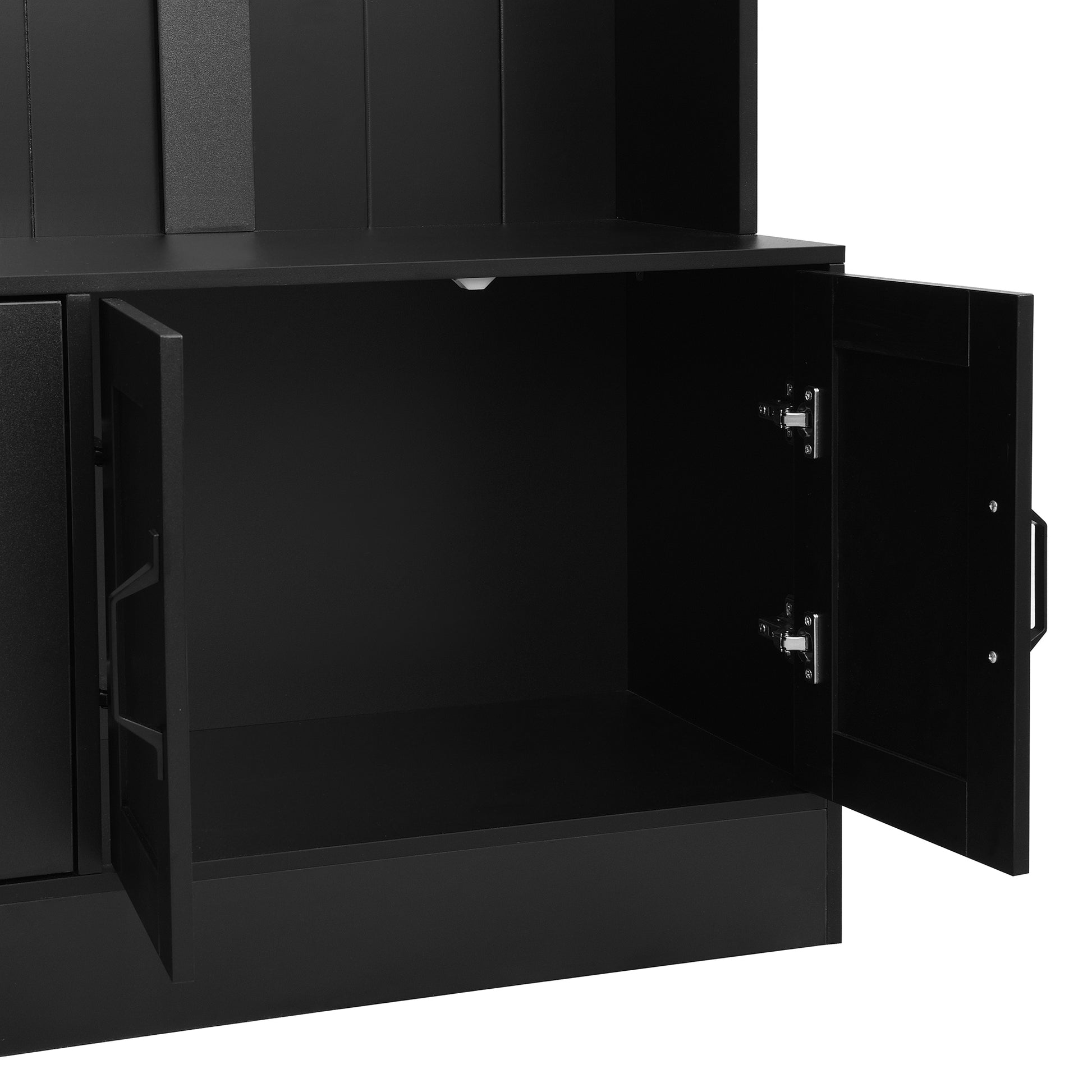 U-Can 79'' Tall Modern Hall Tree with Shoe Storage, 4-in-1 Entryway Bench with 6 Cabinets, 4 Coat Hooks & Adjustable Shelf for Hallway, living room, Black