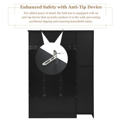 U-Can 79'' Tall Modern Hall Tree with Shoe Storage, 4-in-1 Entryway Bench with 6 Cabinets, 4 Coat Hooks & Adjustable Shelf for Hallway, living room, Black