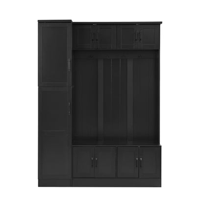 U-Can 79'' Tall Modern Hall Tree with Shoe Storage, 4-in-1 Entryway Bench with 6 Cabinets, 4 Coat Hooks & Adjustable Shelf for Hallway, living room, Black