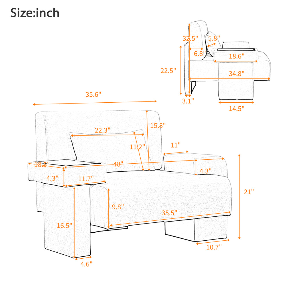 U-Can Modern Oversized Armchair, 48'' Wide Mid-Century Chair with Pillow Upholstered, Sturdy Wood Frame & Soft Cushion for Living Room
