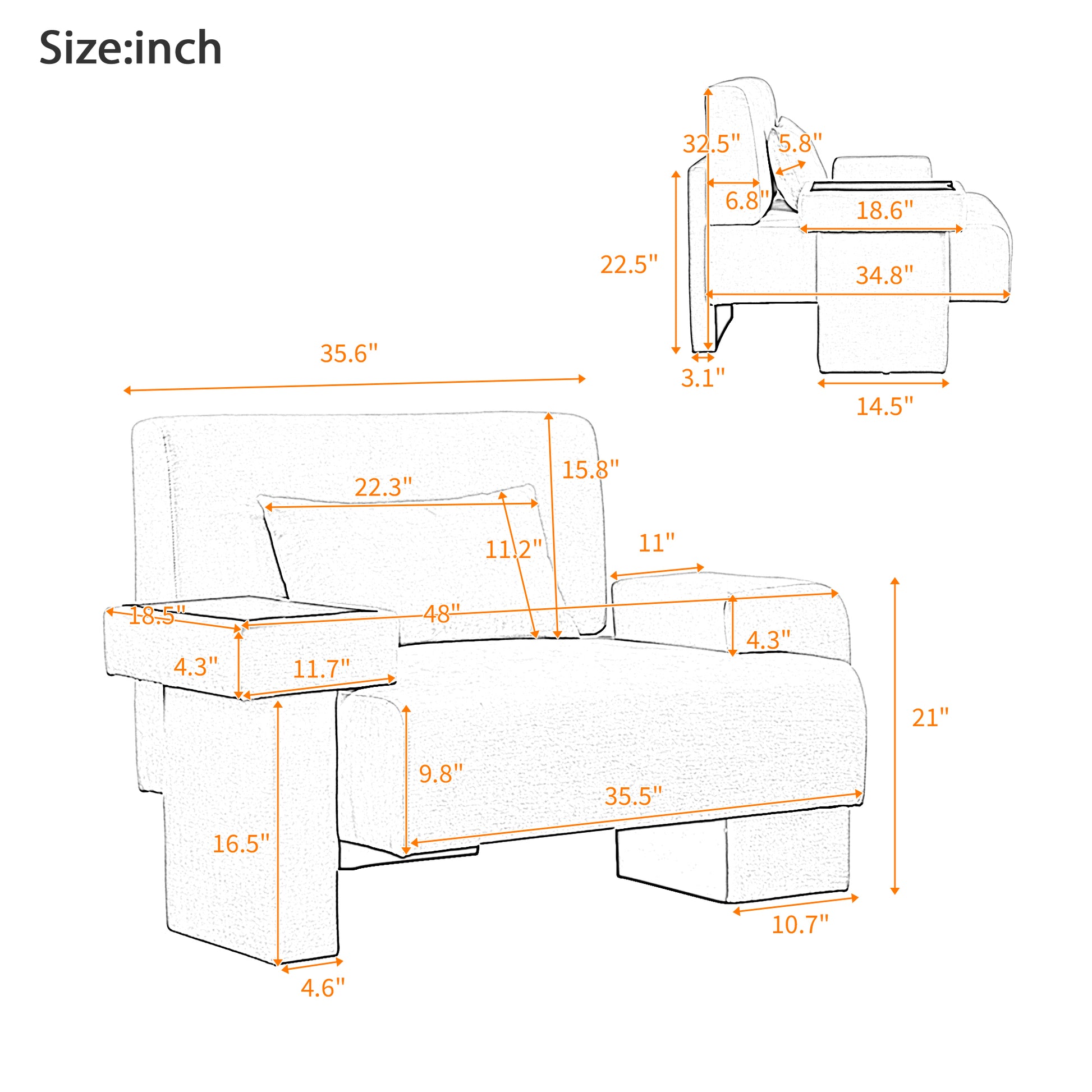 U-Can Modern Oversized Armchair, 48'' Wide Mid-Century Chair with Pillow Upholstered, Sturdy Wood Frame & Soft Cushion for Living Room
