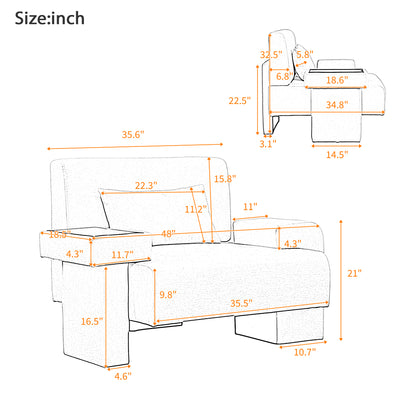 U-Can Modern Oversized Armchair, 48'' Wide Mid-Century Chair with Pillow Upholstered, Sturdy Wood Frame & Soft Cushion for Living Room