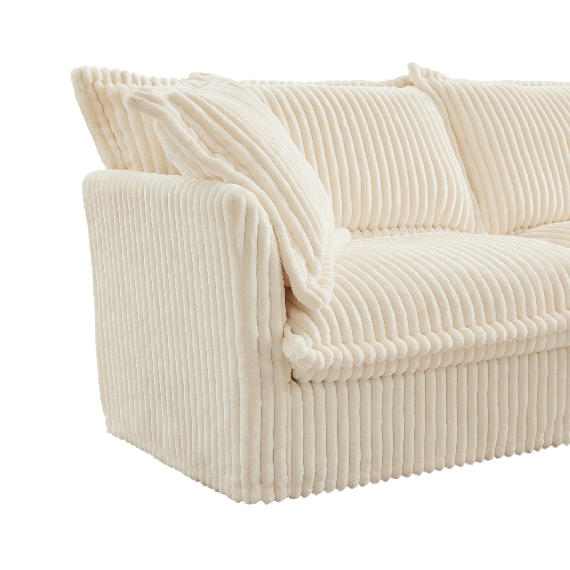 Slipcovered U Shape Sectional Deep Seat Sofa Couch, 4 Seater Sofa with French Edges Design, Cream Corduroy