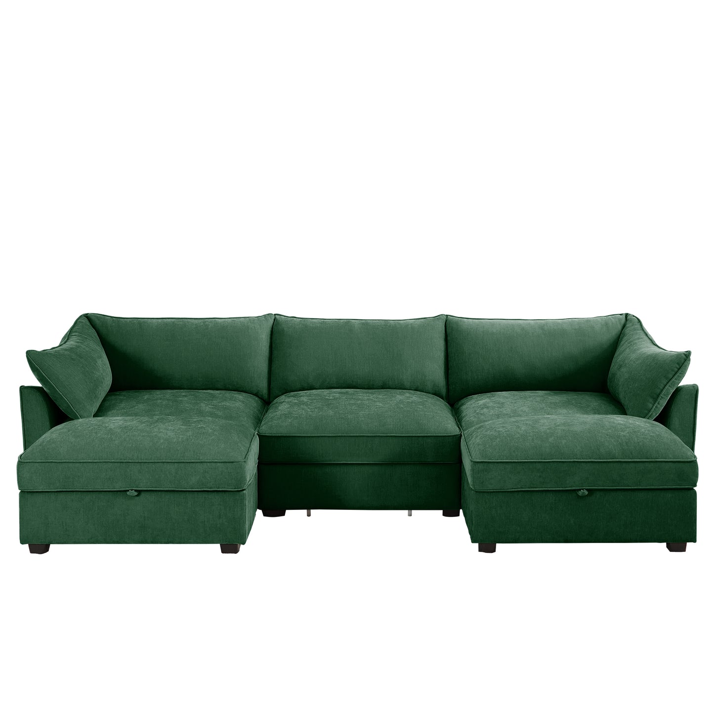 U Shape 3 Seater Deep Seat Sofa Couch with Ottomans,3-Seat Sofa with with 2 Movable Ottomans, Oversized Modular Sectional Sofa with Storage Pull out Drawer Under Each Seat,Chenille Green