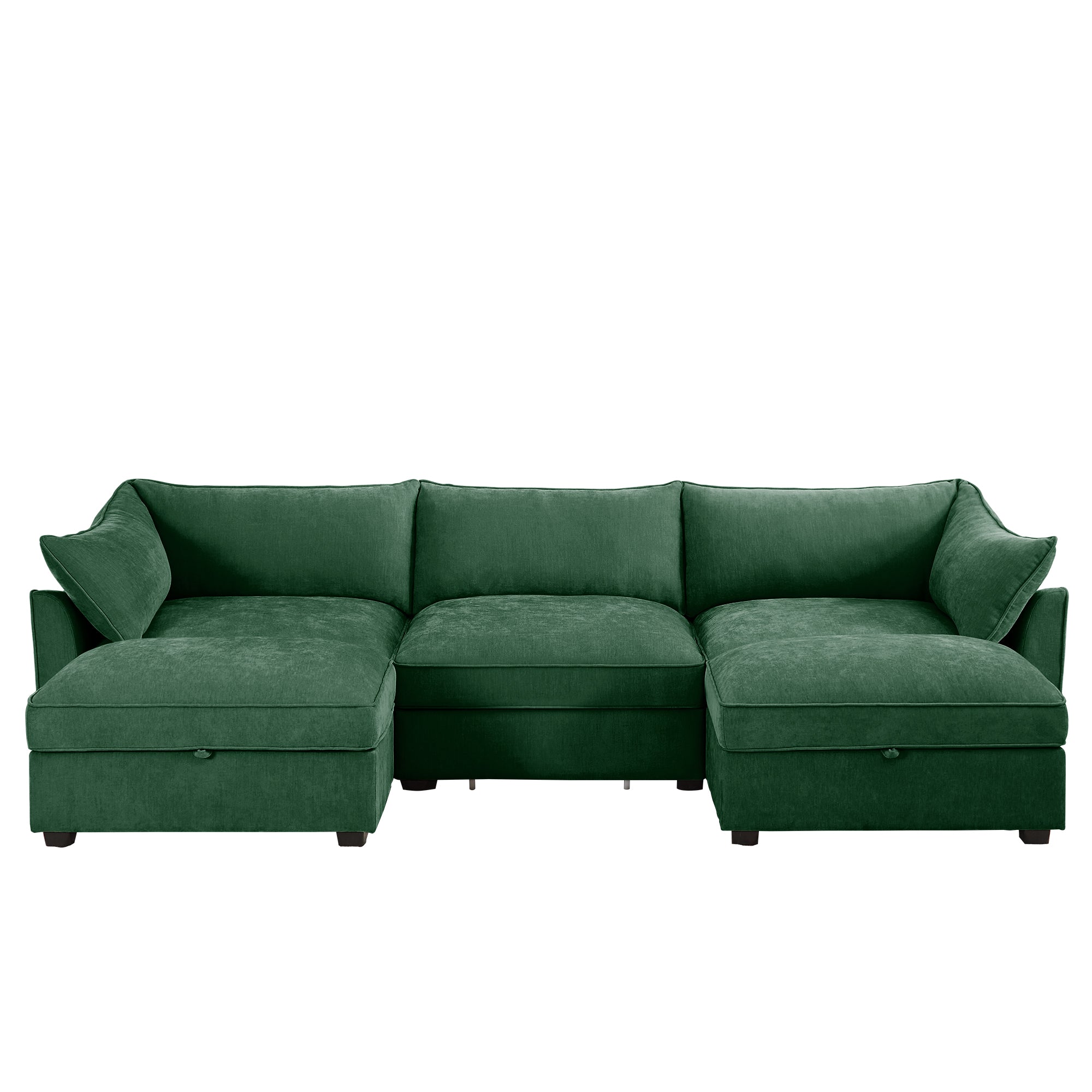 U Shape 3 Seater Deep Seat Sofa Couch with Ottomans,3-Seat Sofa with with 2 Movable Ottomans, Oversized Modular Sectional Sofa with Storage Pull out Drawer Under Each Seat,Chenille Green